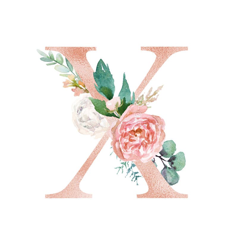 Floral Alphabet - blush / peach color letter X with flowers bouquet composition