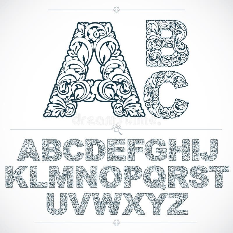 Floral Alphabet Sans Serif Letters Drawn Using Abstract Vintage Stock