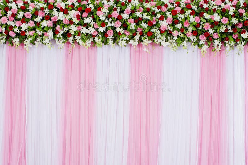 Backdrop Pink Flowers and Green Leaf Arrangement for Wedding Ceremony ...