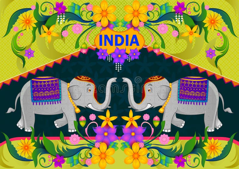 Floral background with elephant showing Incredible India vector illustration