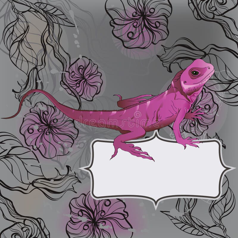 Floral background with lizard