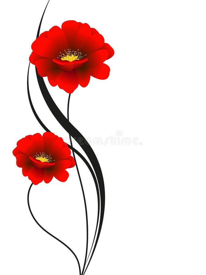 Floral Background with Red Flowers, Design Element. Stock Vector