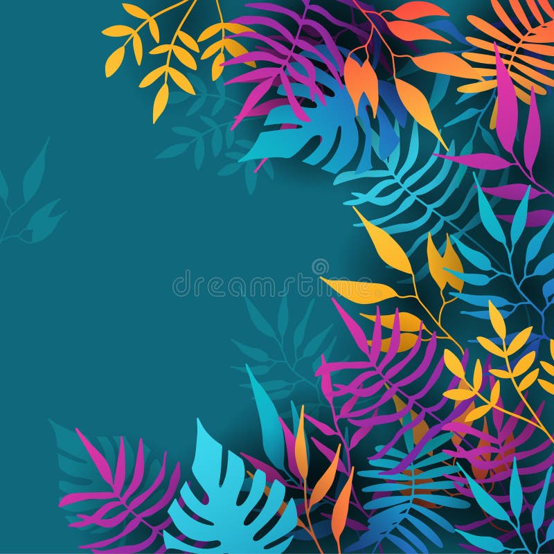 Floral background vector. Vibrant gradient color texture, flower and botanical leaves hand drawing. Abstract art design for stock image