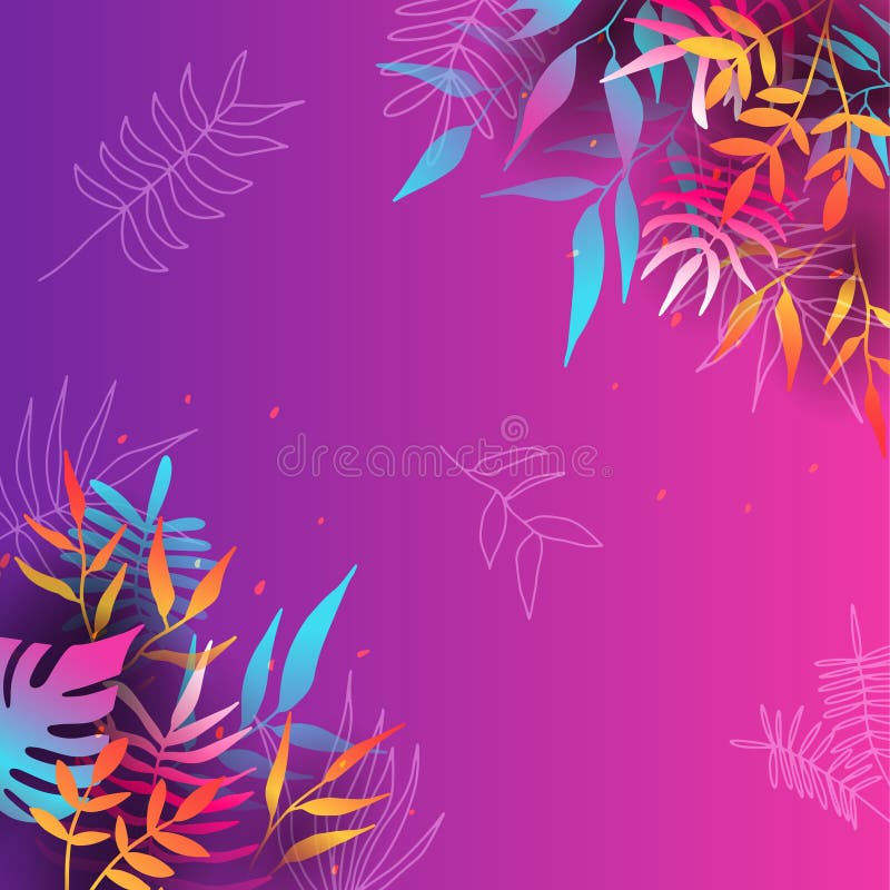 Floral background vector. Vibrant gradient color texture, flower and botanical leaves hand drawing. Abstract art design for stock photo