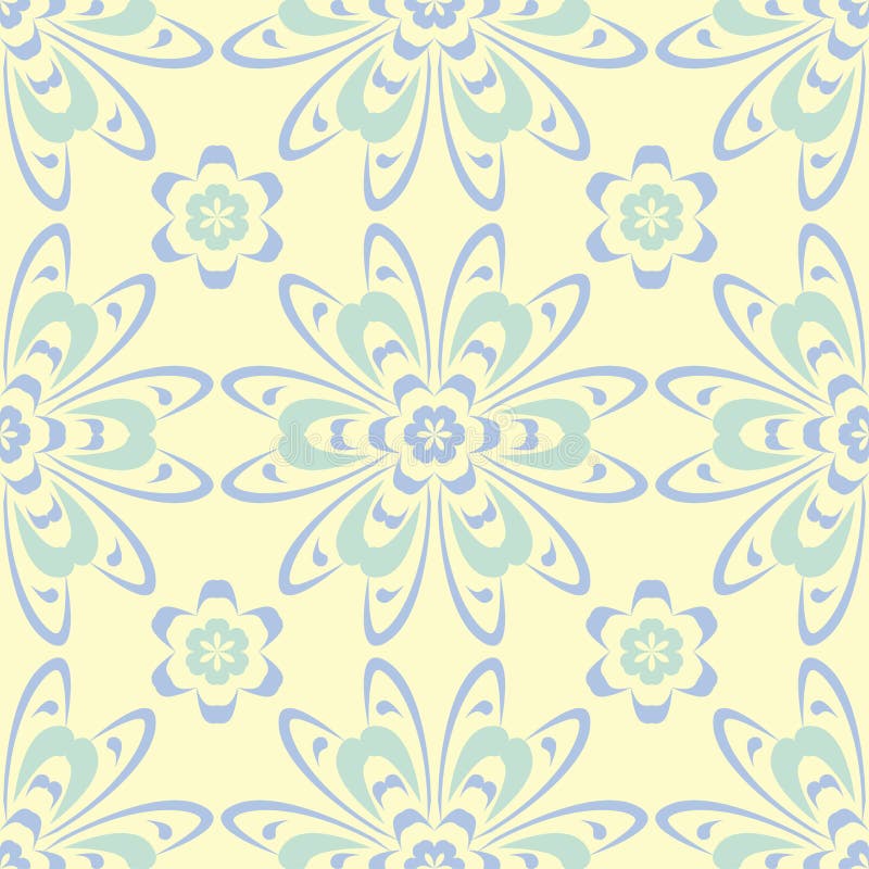 Floral beige seamless pattern. Beige background with light blue and green flower designs vector illustration Floral beige seamless pattern. Beige background with light blue and green flower designs vector illustration