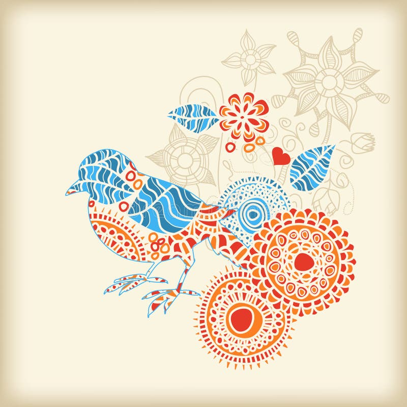 Decorative bird floral background retro style. Decorative bird floral background retro style