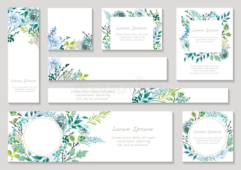 Set of Greenish Floral Backgrounds With Text Space.