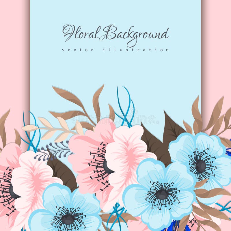 Floral border background - light blue flowers vector illustration