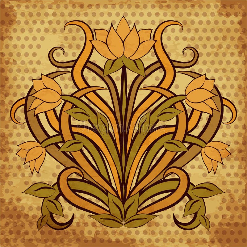 Floral Card in Art Nouveau Style, Vector Stock Vector - Illustration of ...