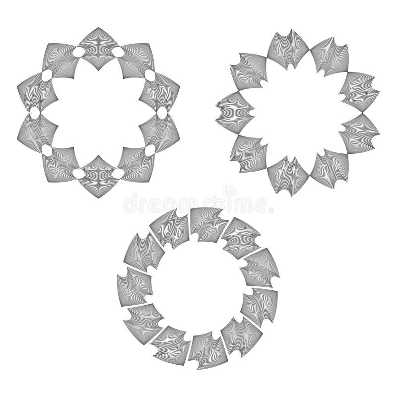 Floral circular shapes. Decorative flower rings. Vector ornamental design. Botanical pattern elements. royalty free illustration