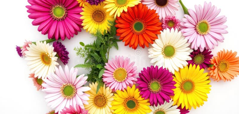 Floral colorida con margaritas y gerberas. flores frescas dispuestas en círculo. flores y plantas coloridas. o libre illustration