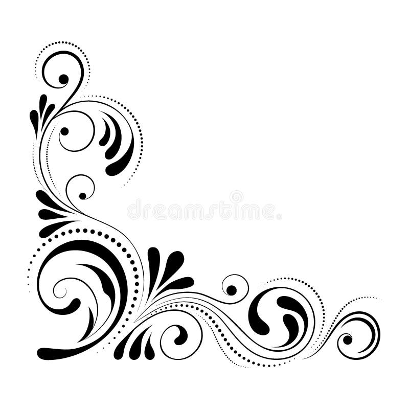 Floral corner design. Swirl ornament isolated on white background - vector illustration. Decorative border with curve