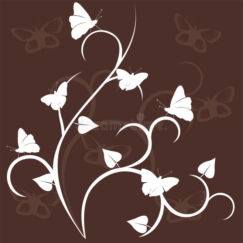 Floral decor with batterfly, silhouette