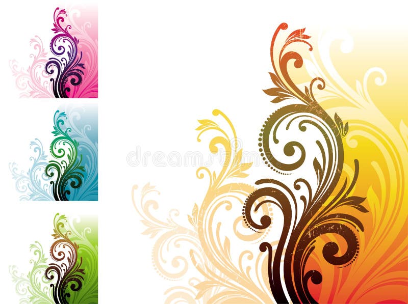 Floral decorative ornament - vector illustration with decorative branch (four colors variants).