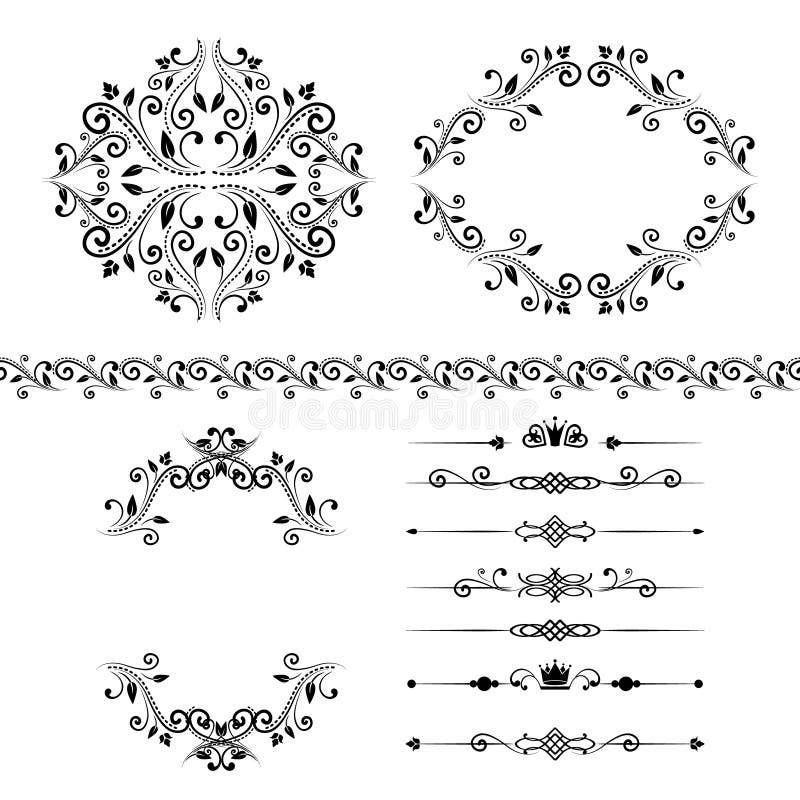 Floral design elements set , ornamental vintage border, frames and dividers