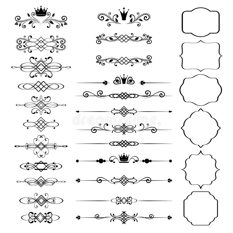 Floral design elements set, ornamental vintage frames with crowns