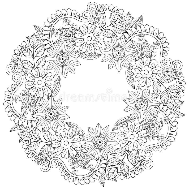 Download Floral Doodles Wreath In Zentangle Style. Vector Circle ...