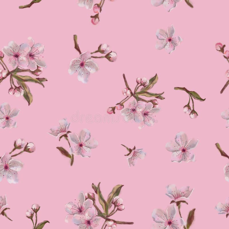 Floral Elements Pattern on Pink Background. For Design, Print, Background and Textile. Apple/Cherry/Almond Flower Pattern. Pink Background. Valentine, Easter vector illustration