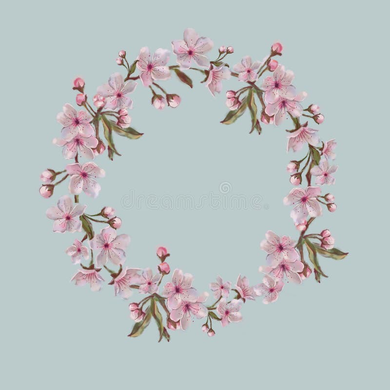 Floral Elements Wreath, Hand Painted Watercolor. Lime Background. For Valentine,. Easter, Mother`s Day, Wedding, and Engagement. Hand Painted Watercolor Apple/ royalty free illustration