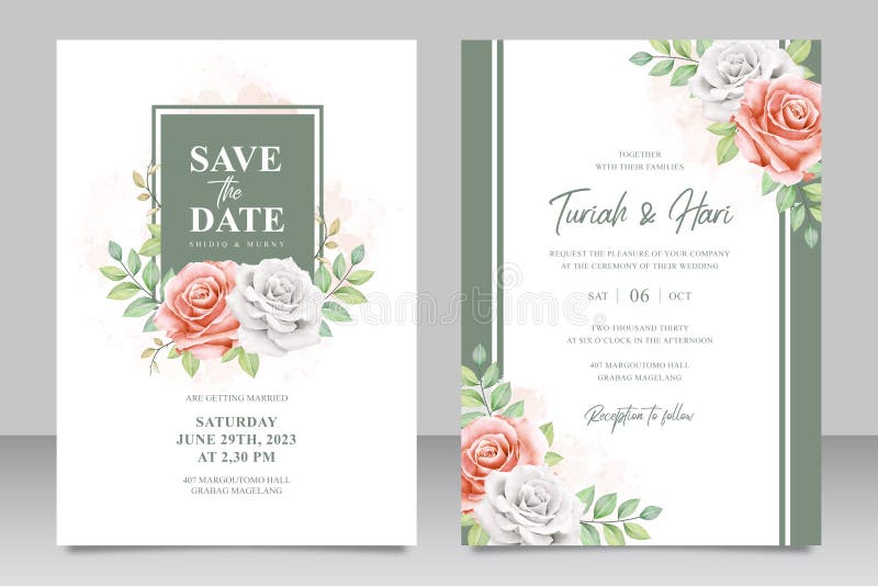 Floral frame multi purpose wedding invitation card set template with clean background