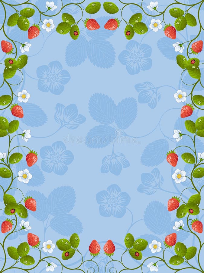 Floral frame with a strawberry