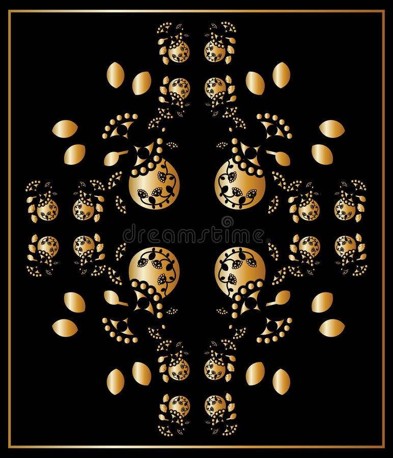 Floral gold and blackl card, ornament