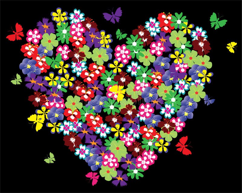 Floral Heart with Butterflies Stock Vector Illustration of
