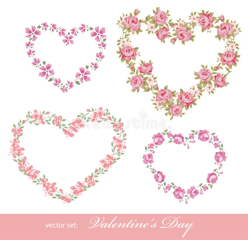 Valentane day set wih beautiful floral hearts. Flower frame for you photo