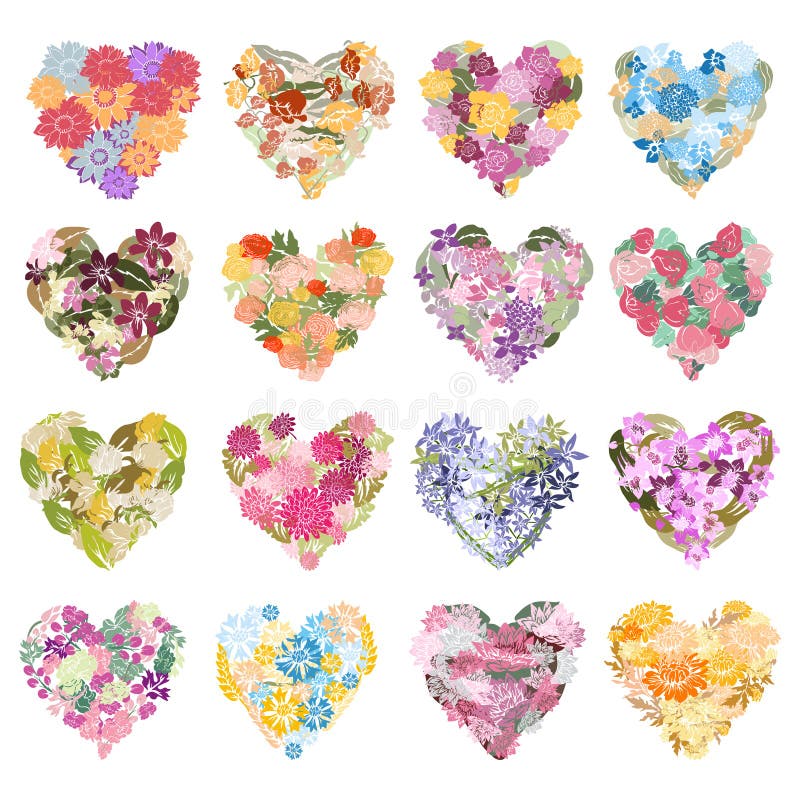 Floral hearts set