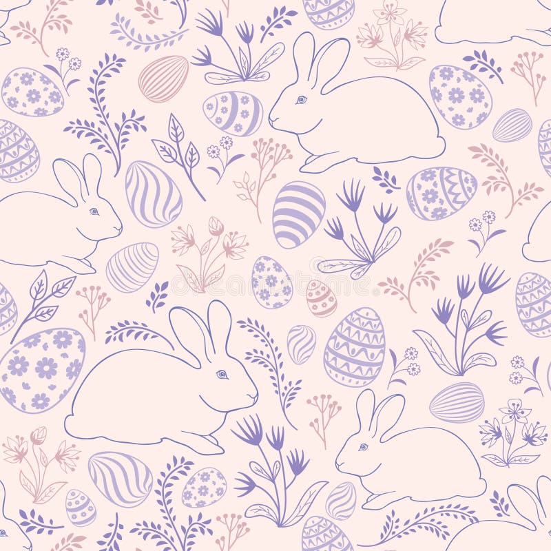 Floral holiday pattern. Easter bunny, eggs seamless background. vector illustration Floral holiday pattern. Easter bunny, eggs seamless background. vector illustration