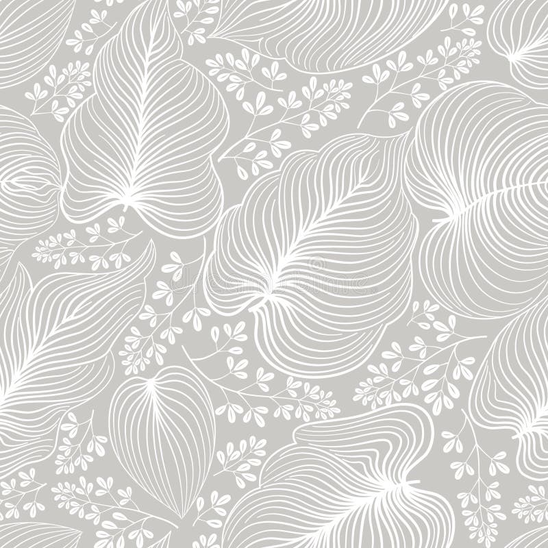 Floral line drawn artistic pattern with leaves and flowers in elegant retro chinese style. Abstract seamless nature floral line