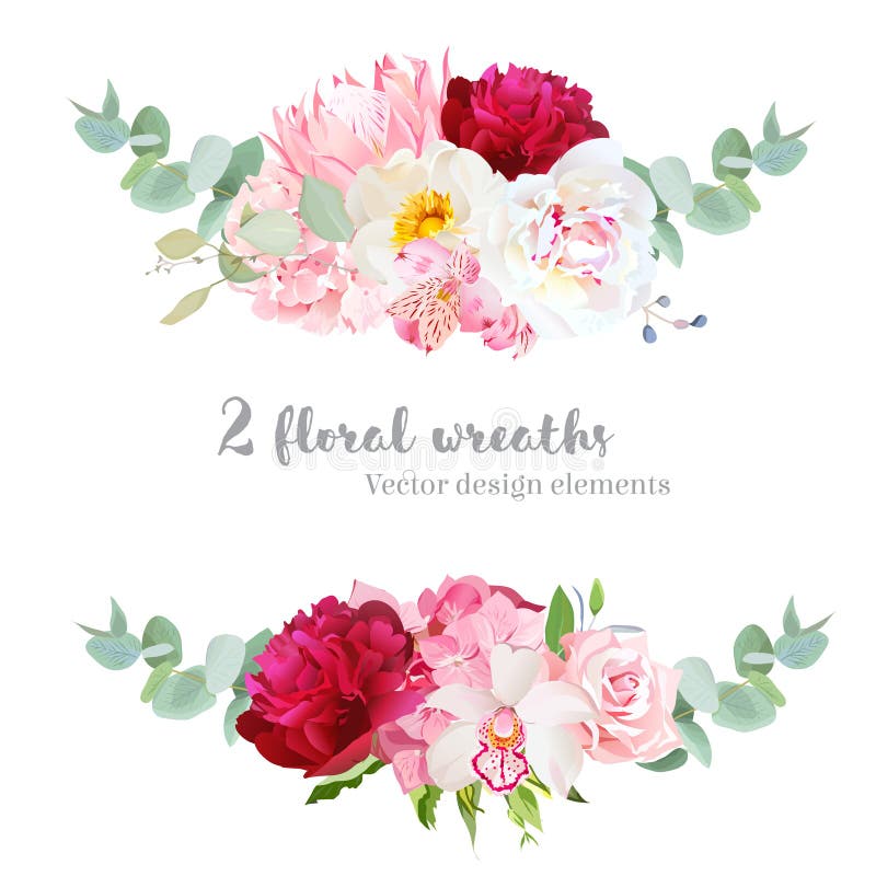 Stylish Mix of Horizontal Flower Bouquets Vector Design Flowers Set ...