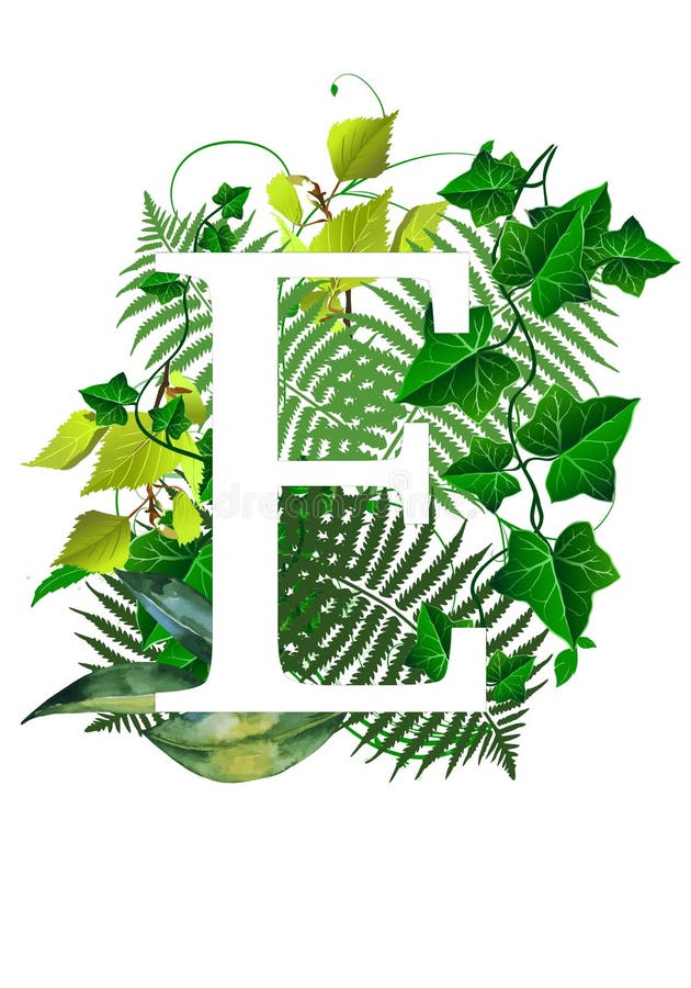 Floral monogram letter - decorated with a fresh green leaves stock illustration