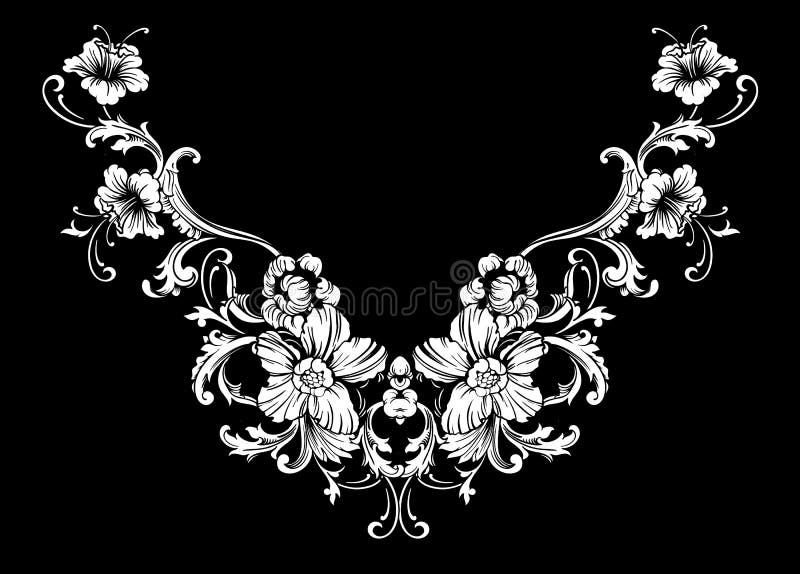 Download Floral Neck Embroidery Design In Baroque Style. Stock ...