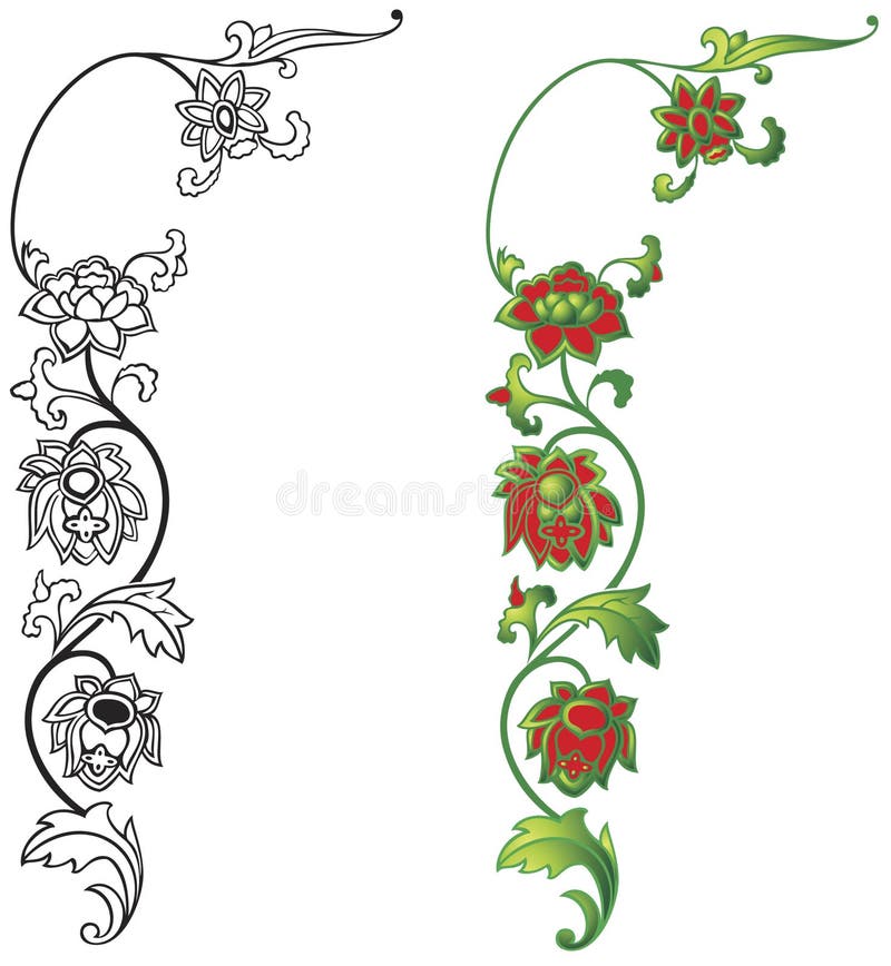 Decor floral oriental ornament in two variants. Decor floral oriental ornament in two variants