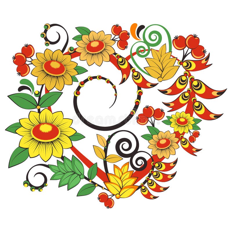 Floral ornament in Hohloma style. Russian folklore