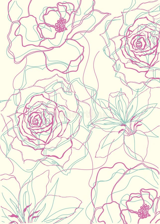 Floral outlines pattern stock illustration. Illustration of decorative