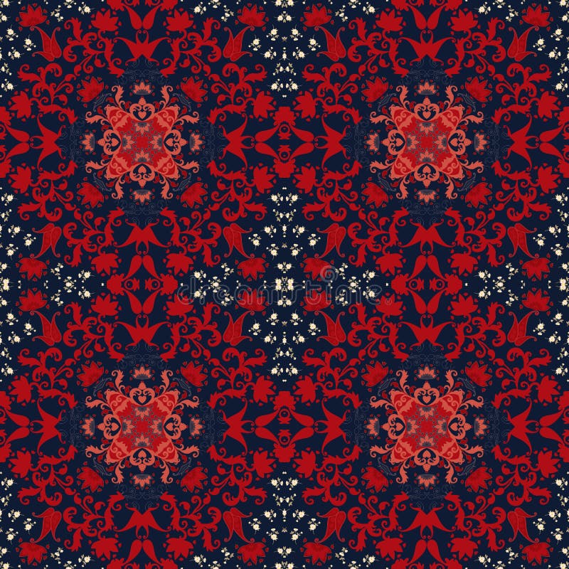 Floral and paisley seamless pattern. Indian, russian, indonesian motives stock illustration Floral and paisley seamless pattern. Indian, russian, indonesian motives stock illustration