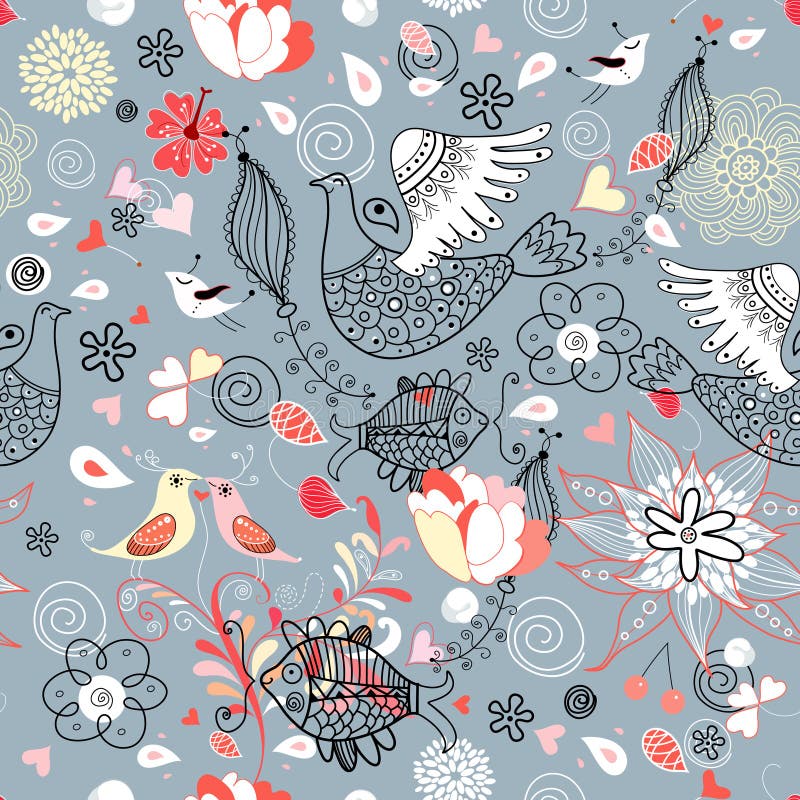 Floral pattern with birds