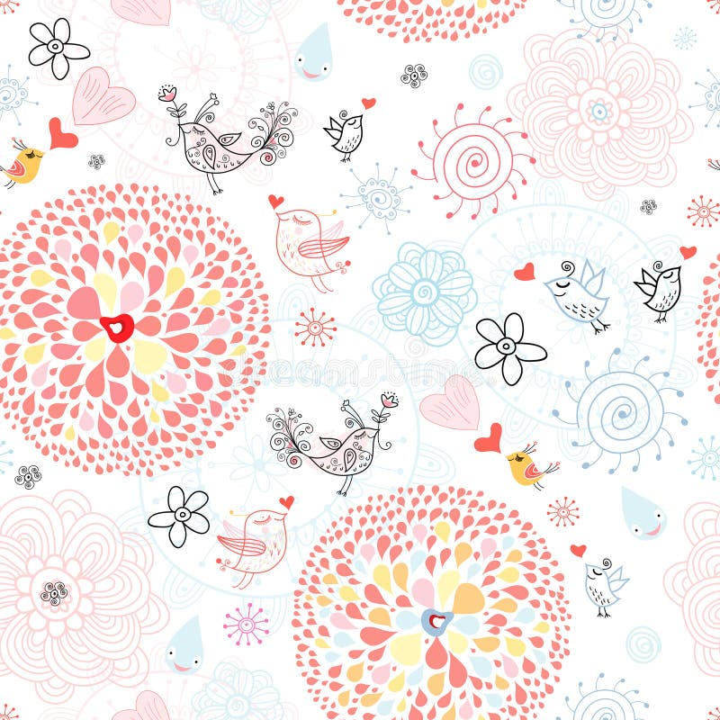 Floral pattern with birds