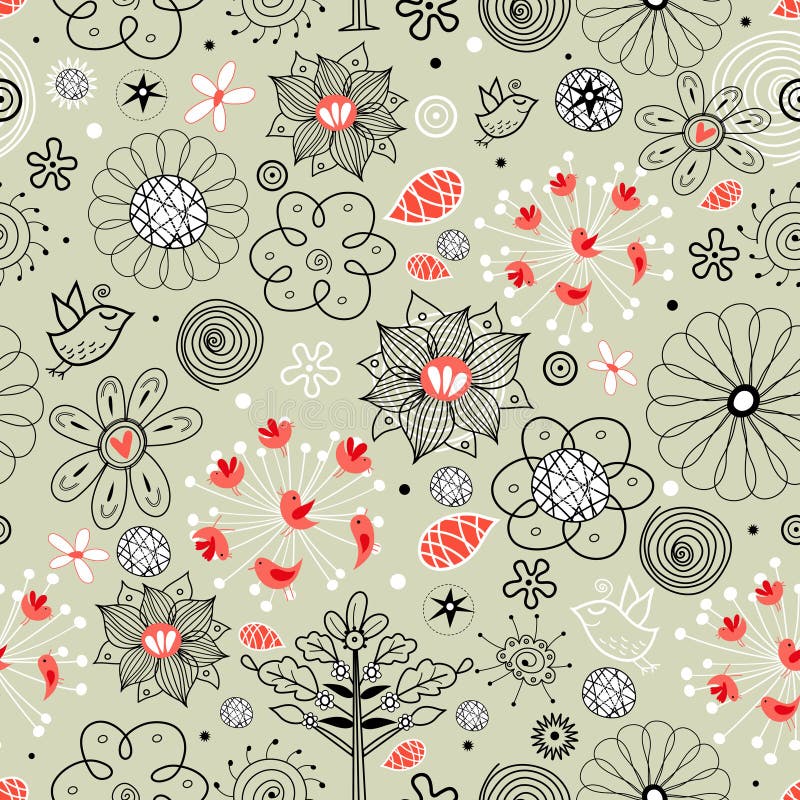 Floral pattern with birds