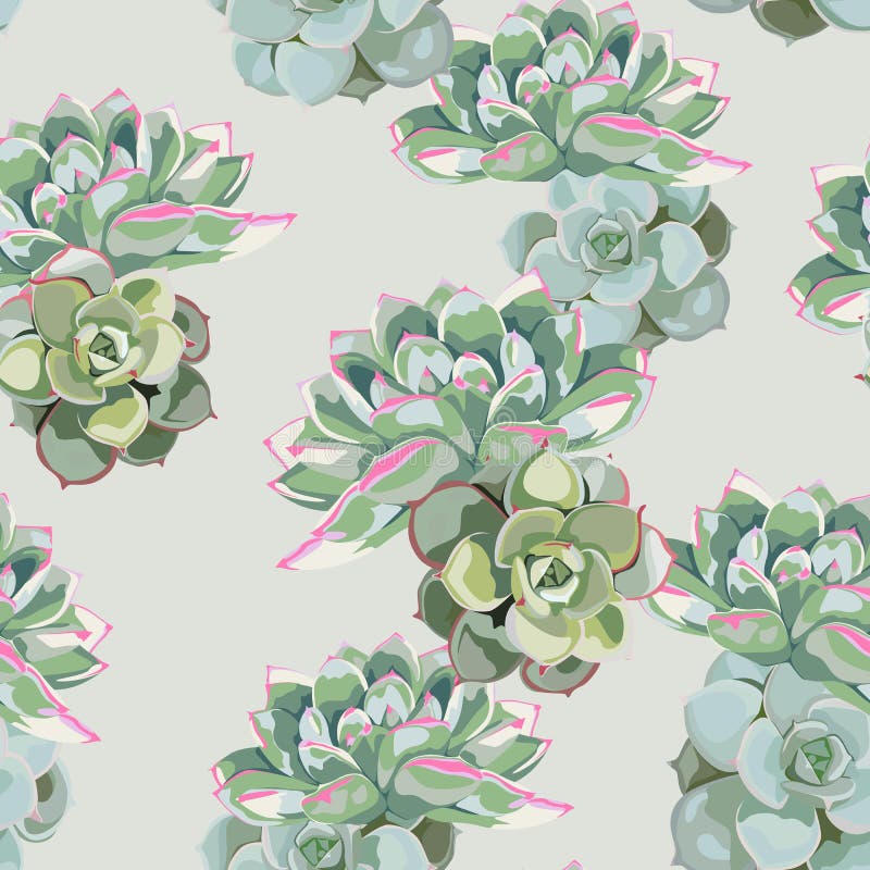 Floral pattern, delicate flower wallpaper, green pink succulent. Delicate feminine pattern.