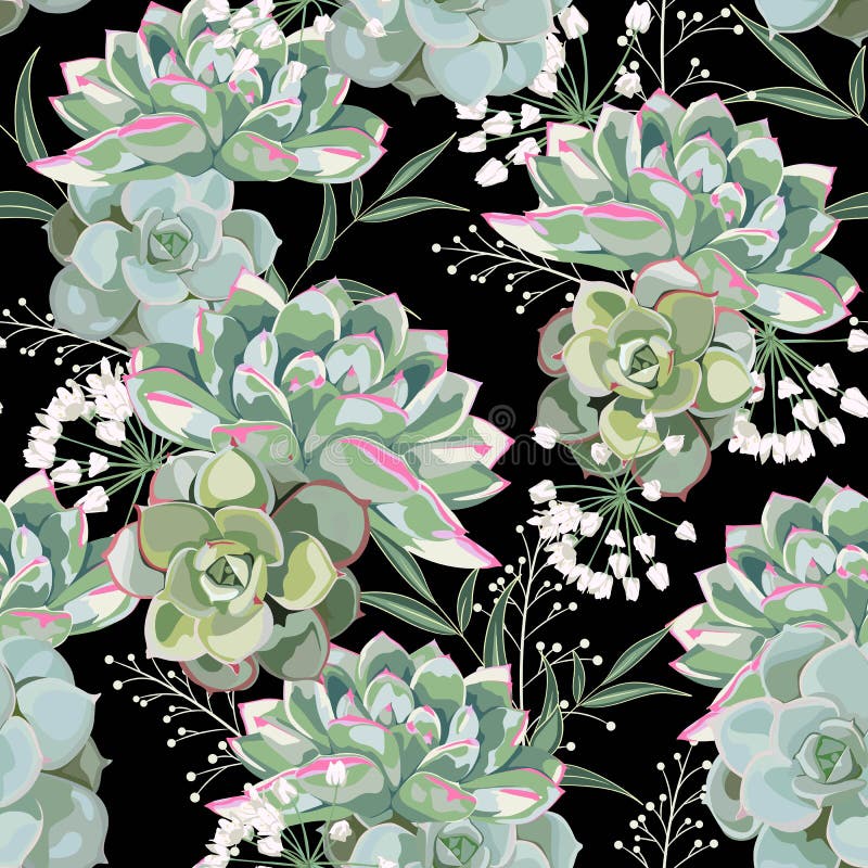 Floral Pattern, Delicate Flower Wallpaper, White Herbs and Green Pink  Succulent. Stock Illustration - Illustration of drawn, isolated: 128521236