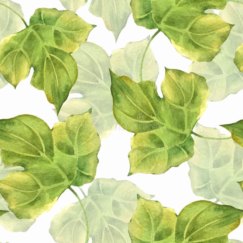 Floral seamless pattern with green watercolor leaves 2