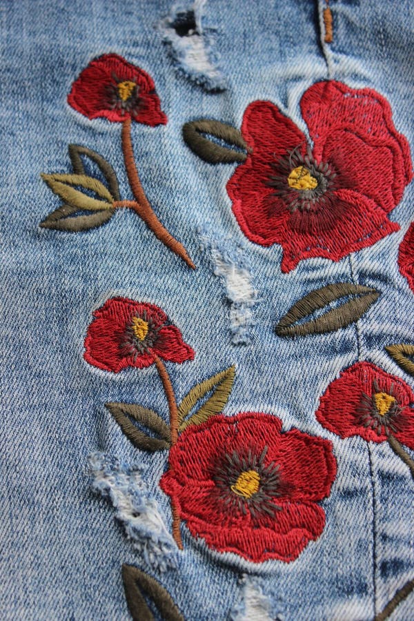 Floral patterns on denim stock photos Floral patterns on denim stock photos