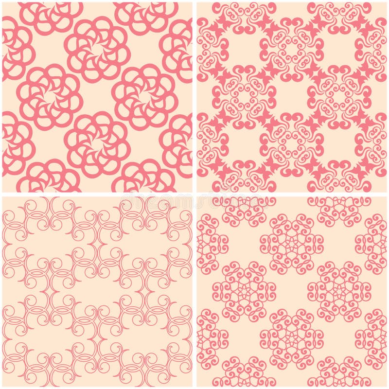 Floral Patterns. Set of Beige and Red Seamless Backgrounds Stock Vector