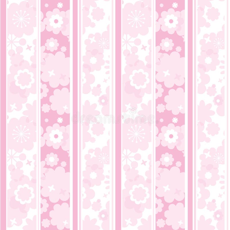 Floral pink striped wallpaper