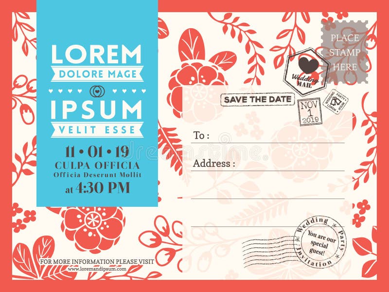 Floral postcard background template for Wedding invitation card. Floral postcard background vector template for Wedding invitation card royalty free illustration Floral postcard background template for Wedding invitation card. Floral postcard background vector template for Wedding invitation card royalty free illustration