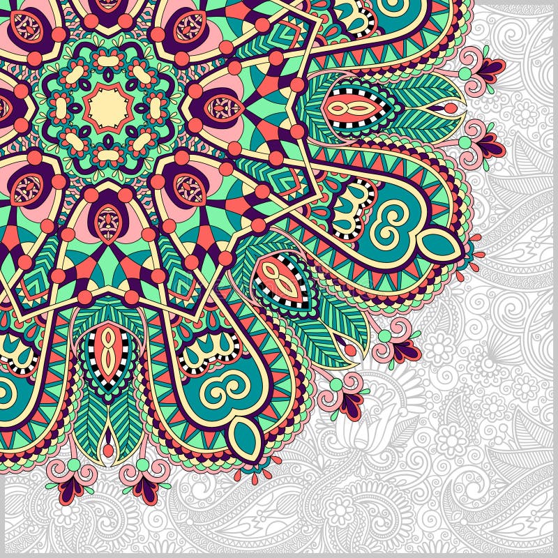 Floral round pattern in ukrainian oriental ethnic