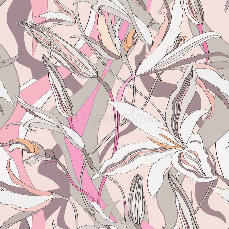 Floral seamless background. Abstract lily texture. stock illustration
